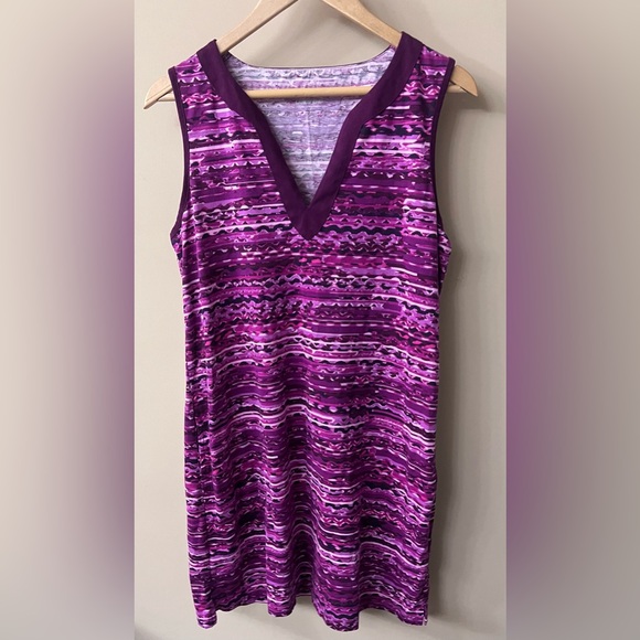 Land’s End 100% Cotton Fuchsia Women’s Printed Tank Dress w/ pockets, Size 12 - Picture 6 of 6